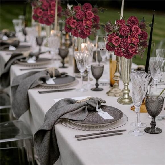 24 Heads Premium Artificial Flowers, Burgundy Silk Flower Peony Bouquets - Picture 3 of 7